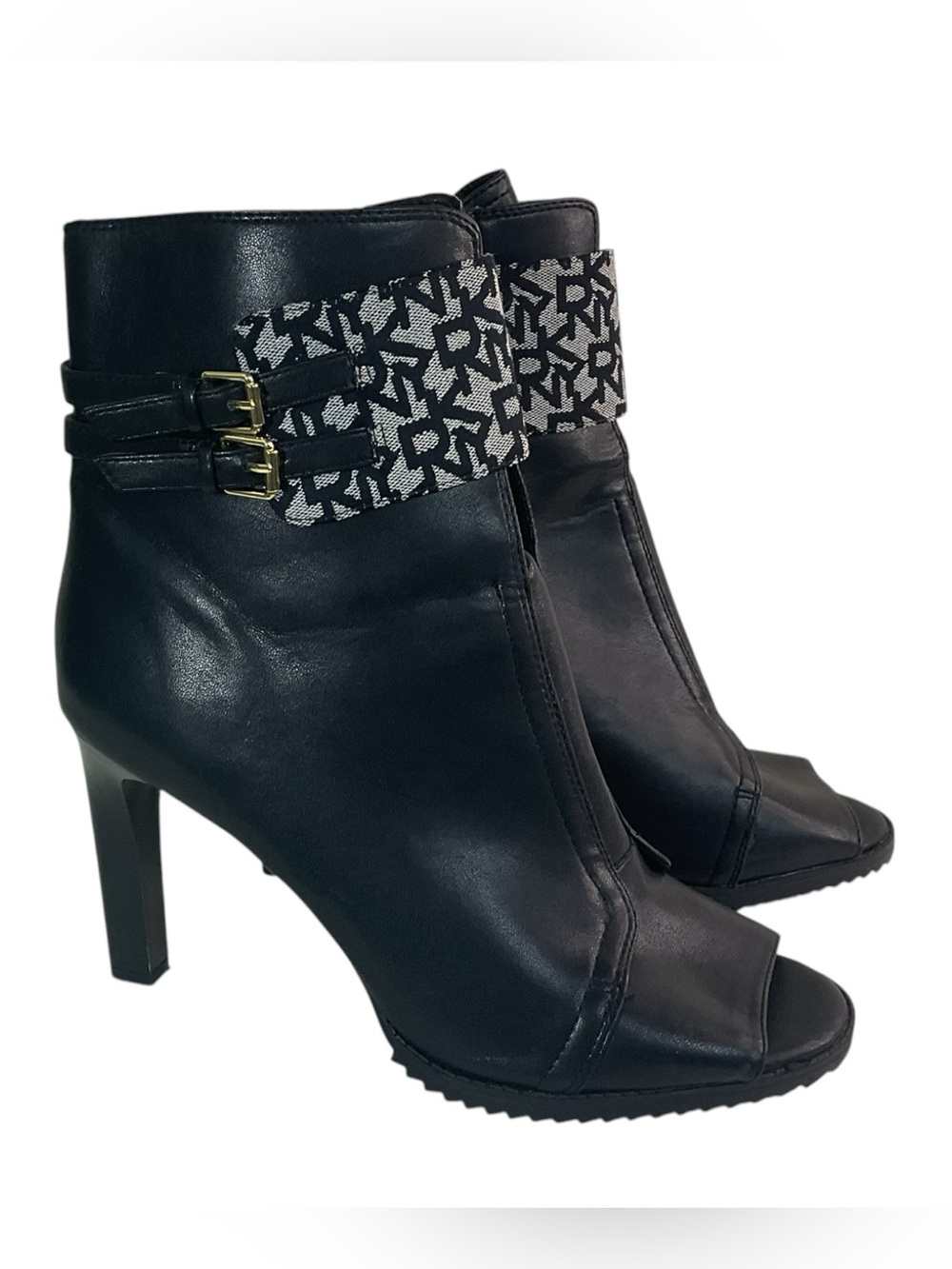 DKNY Brooke Logo Peep Toe High Heel Ankle Booties Women’s 11 M Black